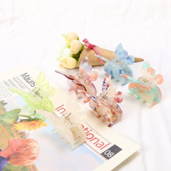 Hair Claw Tortoise Shell Butterfly Clips 2.3 Inch Girls Women 6 Pack - Picture 2 of 7